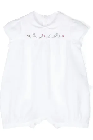 Il gufo Floral-embroidered linen rompers