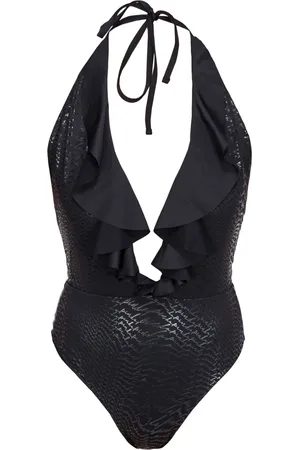 Pinko Warped-print ruffled swimsuit