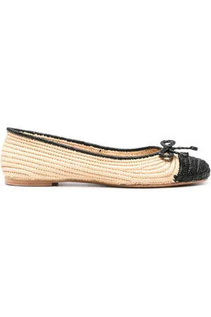 Paloma Barceló Bow-detail raffia ballerina shoes