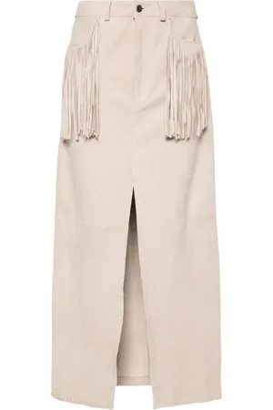 FARFETCH Fringed suede midi skirt