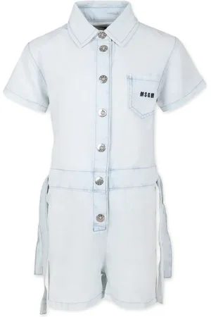 Msgm Logo-embroidered denim playsuit