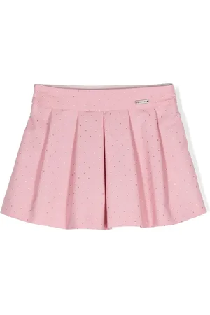 MONNALISA Rhinestone-embellished cotton pleated skirt