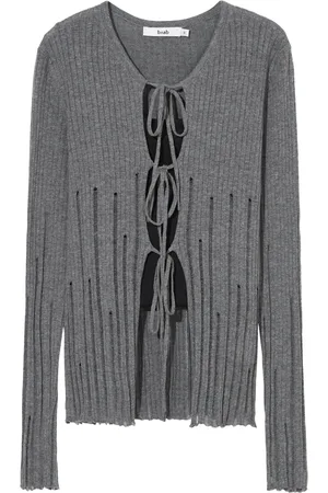 B+AB Distressed-effect ribbed-knit cardigan