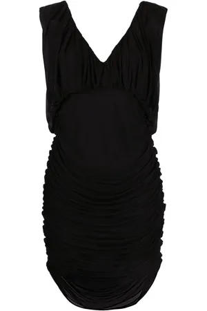 Saint Laurent Ruched V-neck minidress