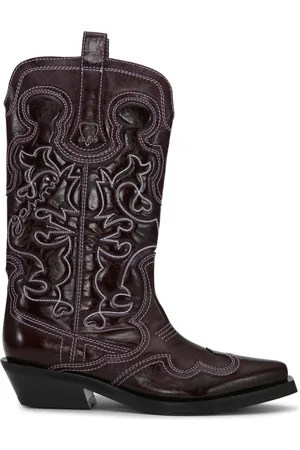 Ganni Embroidered leather western boots