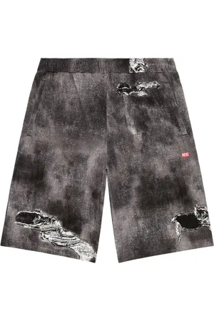 Diesel Distressed-print cotton track shorts