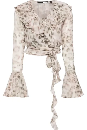 ROTATE Leopard-print cropped blouse