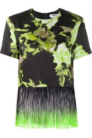 Msgm Floral print fringe trim T-shirt