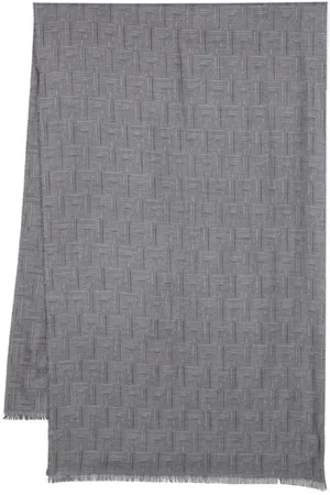 Fendi Logo-intarsia frayed-edge scarf