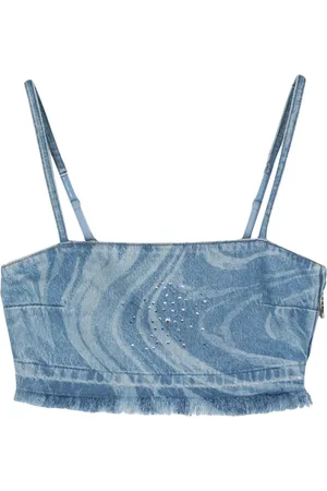 Patrizia Pepe Crystal-embellished denim crop top