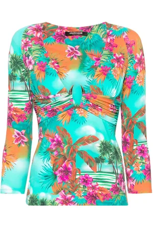Roberto Cavalli Hawaii-print V-neck top