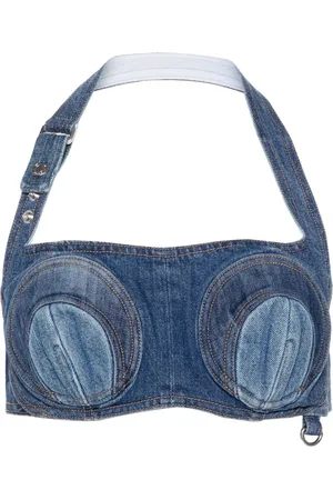 Marine Serre Regenerated denim cropped top