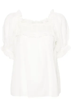 Doen Lace-detailed puff-sleeve blouse