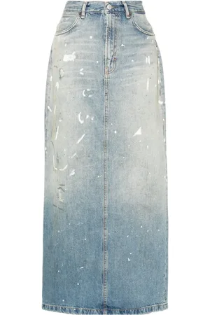 Acne Studios Paint-splatter denim maxi skirt