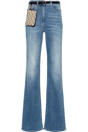 Elisabetta Franchi Monogram-embroidered bootcut jeans