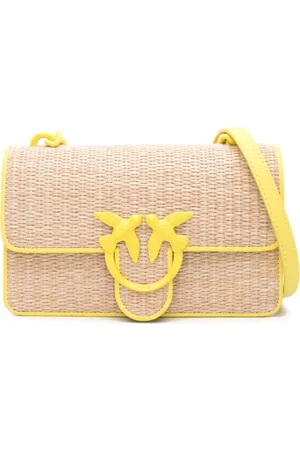 Pinko Mini Love One raffia crossbody bag