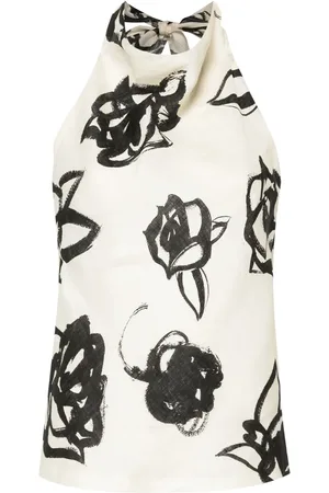 Msgm Floral linen halterneck top