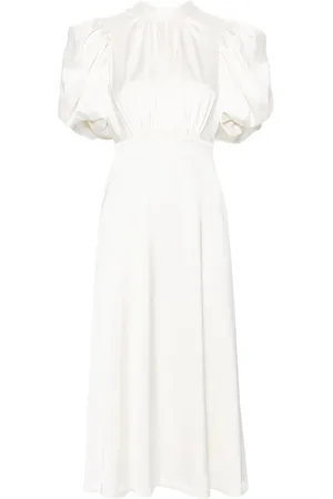 ROTATE Puff-sleeve satin midi dress