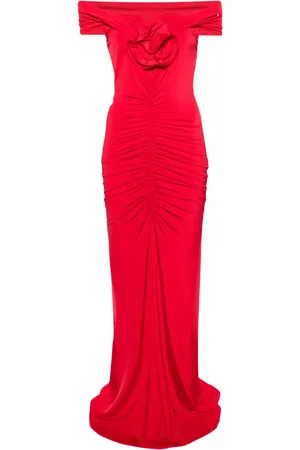 NISSA Floral-appliqué off-shoulder maxi dress