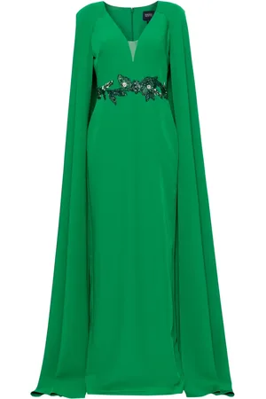 Marchesa Notte Floral-appliqué cape gown
