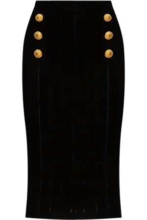Balmain Decorative-buttons ribbed pencil skirt