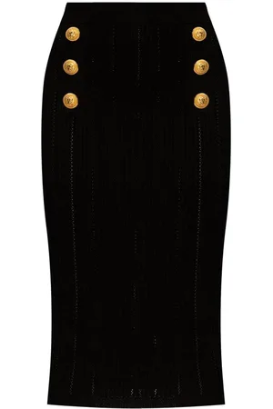 Balmain Decorative-buttons ribbed pencil skirt