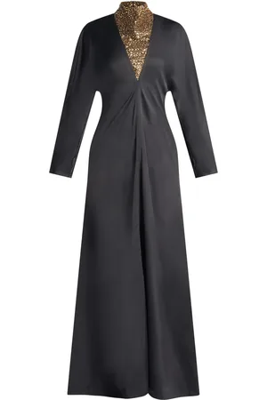 Salvatore Ferragamo Stone-appliqué long-sleeved gown
