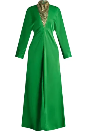 Salvatore Ferragamo Stone-appliqué long-sleeved gown