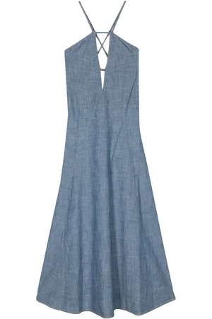 SEMICOUTURE Cut-out chambray maxi dress