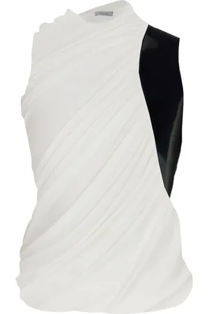 Salvatore Ferragamo Leather-panel draped sleeveless top
