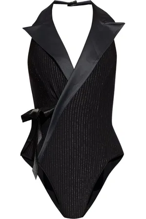 Balmain Lapel detail metallic thread swimsuit