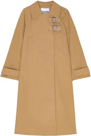 Ganni Twill buckled midi coat