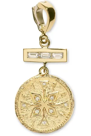 Azlee 18kt yellow small Compass diamond pendant charm