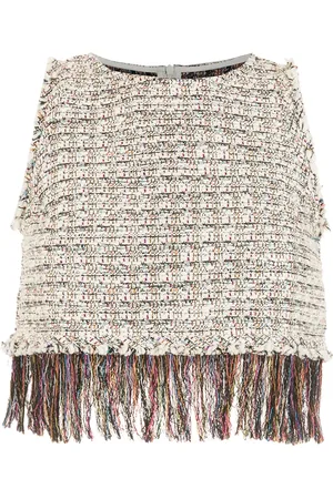 Olympiah Cropped tweed fringe top