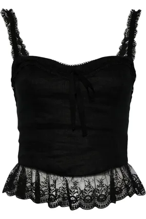 Reformation Paola lace-trimmed linen top