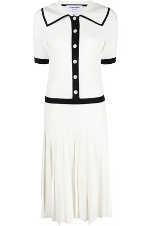 Thom Browne Pointelle-knit pleated midi dress