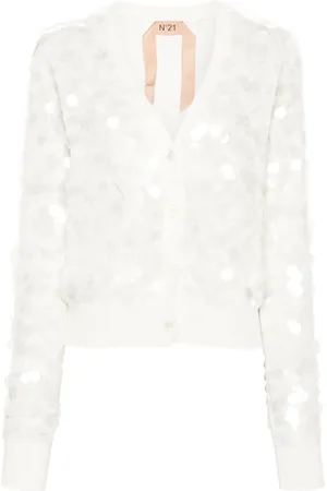 Nº21 ruffle-trim virgin wool cardigan - White