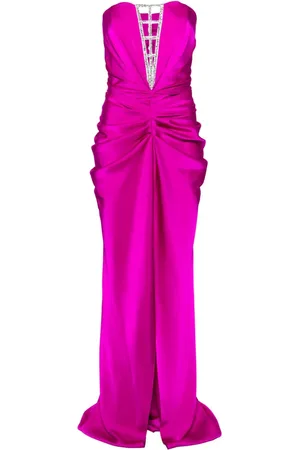 Ana Radu Rhinestone-embellished draped satin gown