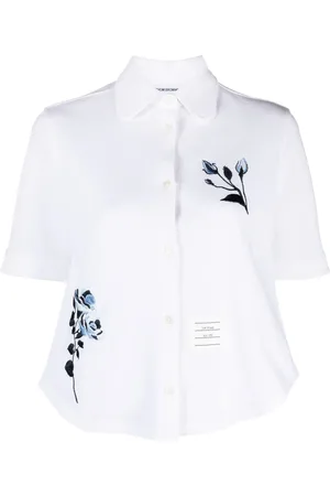 Thom Browne Floral-embroidered piqué shirt