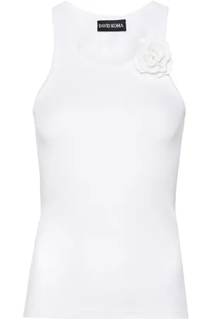 DAVID KOMA Floral-brooch fine-ribbed tank top
