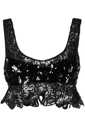Cynthia Rowley Floral-lace sequinned tank top