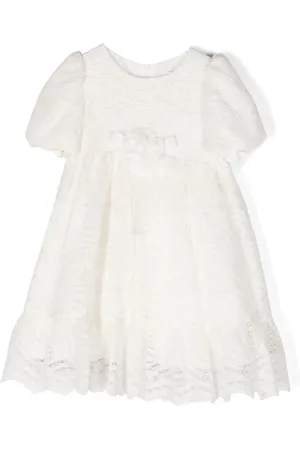 PATACHOU Puff-sleeve lace-overlay dress