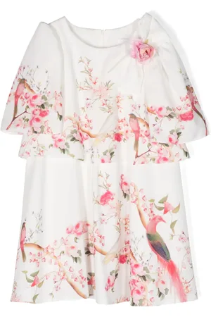 PATACHOU Floral-appliqué bird-print dress