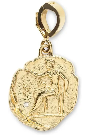 Azlee 18kt yellow small Aphrodite diamond coin pendant