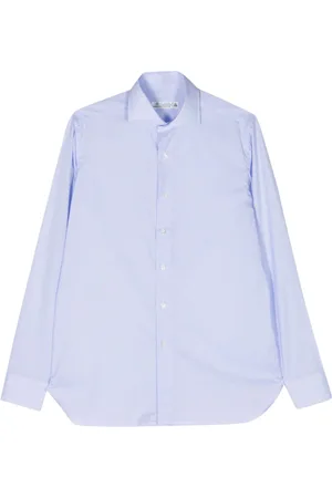 LUIGI BORRELLI NAPOLI Mini-check spread-collar shirt