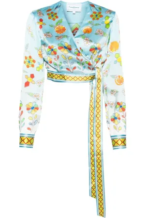 Casablanca Yoruba Flowers-print wrap blouse