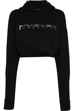 MUGLER Logo-appliqué cropped hoodie