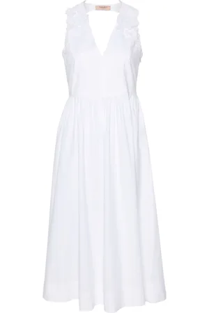 Twin-Set Floral-lace poplin midi dress