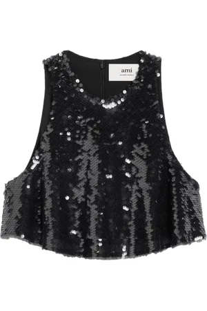 Ami Sequin-embellished silk crop top