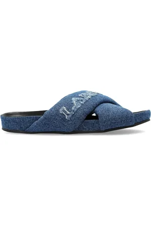 Lanvin Logo-embroidered crossover denim slides